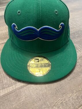 New Era Green Fitted Cap with Blue Mustache Patch